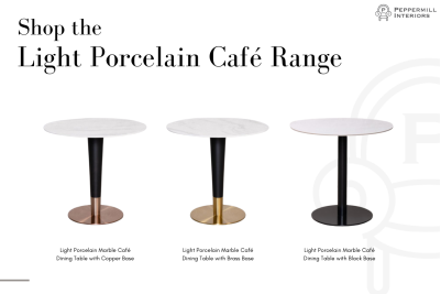 Light Porcelain Marble Café Dining Table with Black Base